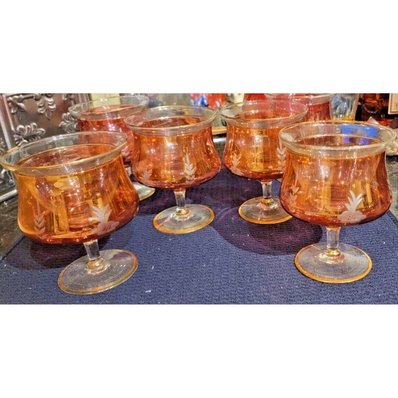 Shrimp Cocktail Chillers Set of 6 Rose Crystal Glasses w 22K Gold Trim & Etched - Picture 15 of 15